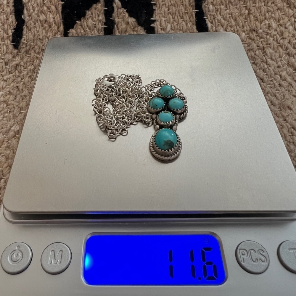 ❤️ Kingman Turquoise 5 Stone Brushed 925 Southwestern 18+2” Adj Necklace 11.6Gm - Picture 8 of 14